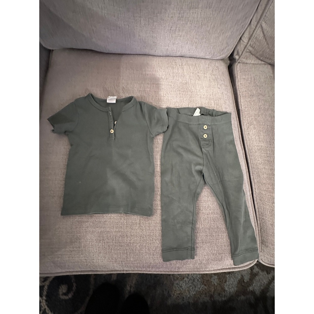 H&M Baby 9M Green Organic Cotton Shirt and Pants Set‎ Infant Outfit Cute